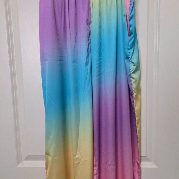 Pastal Rainbow Satin Wide Leg Pants - Picture 4 of 9